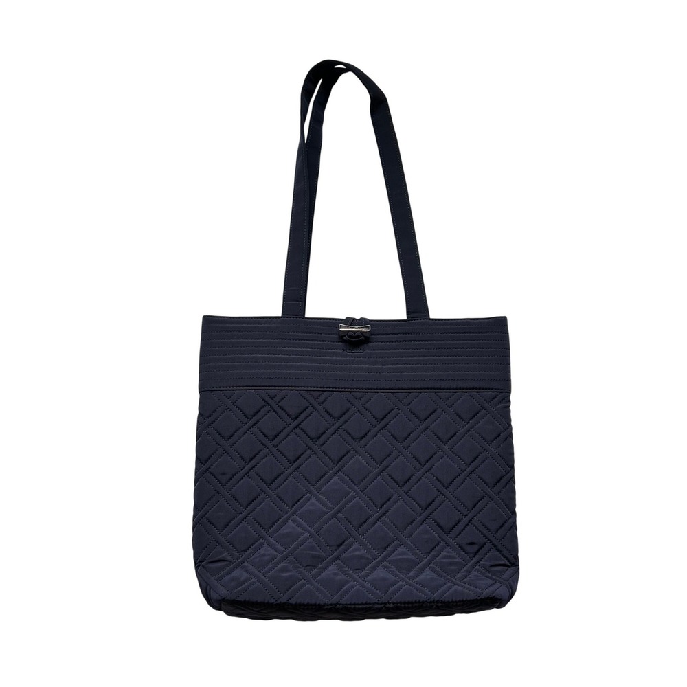 Vera Bradley Navy Blue Quilted Microfiber Tote Bag Toggle Closure Shoulder Bag